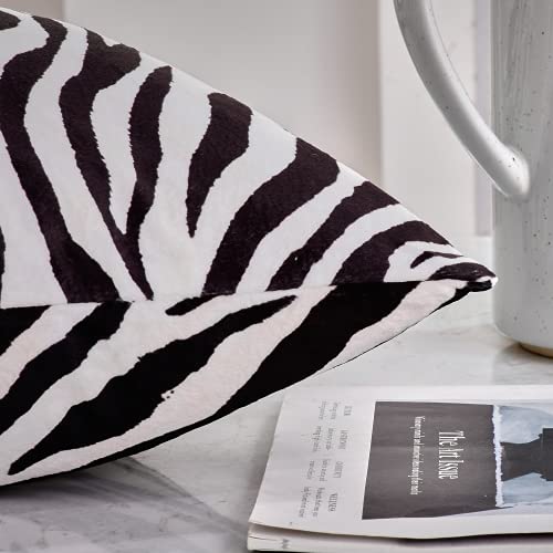 MERRYLIFE 4-Pack 18x18 Inches Soft Cushion Pillow Cover Pillowcase Velvet Zebra Print Decorative Square Throw Pillow Covers Set for Couch Sofa Patio Chair Bedroom Home Car Decor-Zebra