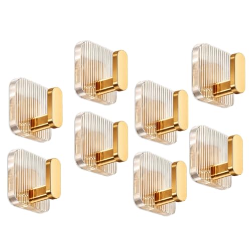 Image of SIGNAMIO 8pcs Self Adhesive Wall Hooks for Hanging Heavy Duty, Damage Free Adhesive Wall Hook for Kitchen Bathroom Bedroom, Made in India Premium Storage Solution Golden