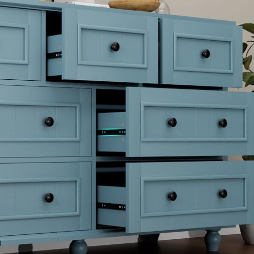 Image of Scurrty Antique Dresser, Modern Chest of Drawers, 7 Drawers Large Cabinet with Storage, Dresser for Clothes in Living Room, Bedroom (Blue)