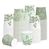 RUSPEPA 5oz Disposable Paper Cups, Bathroom Cups Small Mouthwash, 100 Pack Set Eucalyptus Leaf Design, Perfect for Hot/Cold Beverage Coffee, Dessert for Birthday Parties, Home-use, Picnic, BBQ, Travel