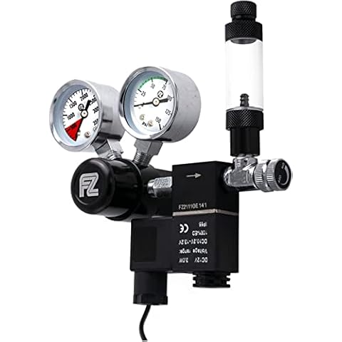 FZONE Aquarium Co2 Regulator DC Solenoid with Bubble Counter and Check Valve Plant Grow DIY CO2 System CGA320 Side Open Cylinder Cover