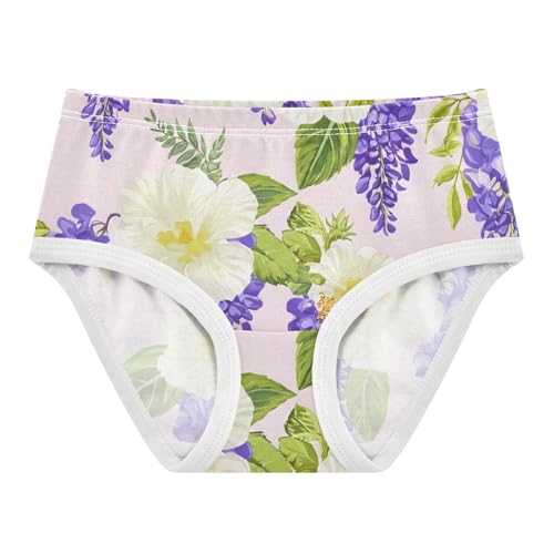 Cotton Toddler Girls Underwear Purple Wisteria White Hibiscus Flowers Girl Panties Cute Fun Kids Undies Briefs 2t