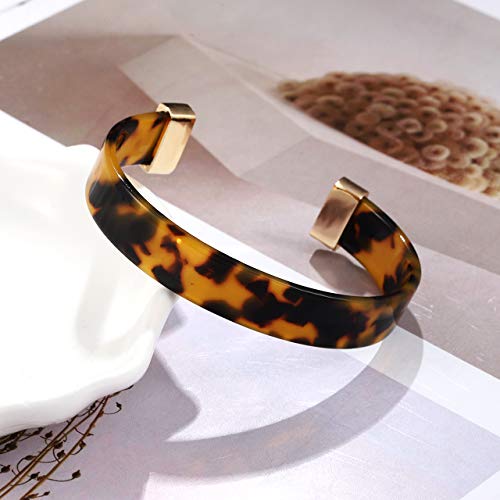 Open Cuff Bracelet Statement Acrylic Resin Lucite Cuff Bracelet Minimalist Tortoise Shell Bangles Bracelet Adjustable Lightweight Bangle (Tortoiseshell)4