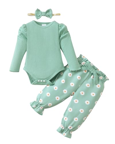 Mioglrie Baby Girl Clothes Newborn Girl Fall Winter Outfits Pants Set Preemie Clothing Headband 0 3 6 12 18 Months