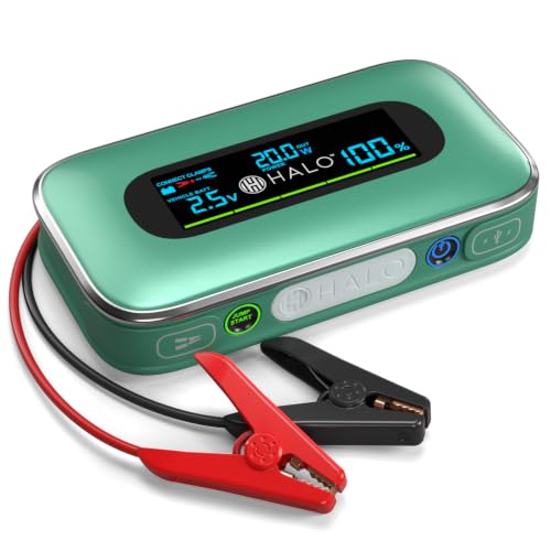 Halo Bolt 1500A Car Battery Jump Starter with Large Digital Screen, Portable 12V Lithium Battery Jump Starter, Portable Power Bank, 3-Mode LED Flashlight, Safe & Simple Design, TSA Approved - Green