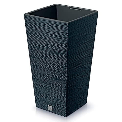 Anthrazitfarbenes Pflanzgefäß mit Behälter, Kollektion FURU, 34,5 x 34,5 x 66 cm, Fassungsvermögen 24 L.