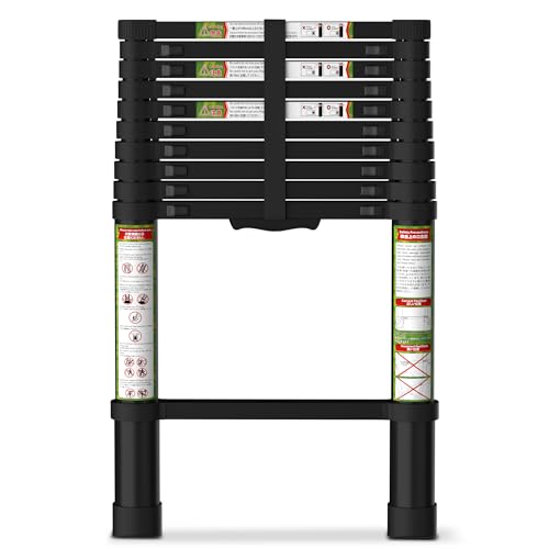 SPIEEK Telescoping Ladder for RV & Attic 10.5FT Aluminum Extension Ladder with Dual Locking Mechanism Max Load 330lbs Compact Foldable Ladder for Roof Home Travel Trailer & Multi-Surface Use