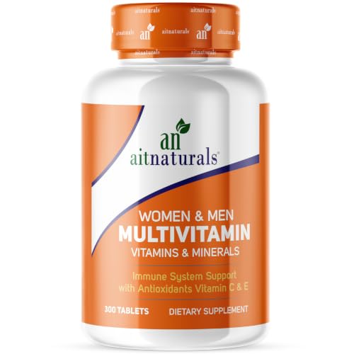 Aitnaturals Women and Men Multivitamin-300 Tablets| Enriched with Vitamin A C D E K B12 Folate Iron Calcium Magnesium Biotin Zinc & Iodine | Support Immune System Energy & Metabolism