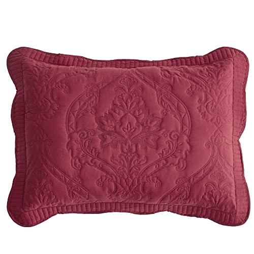 Image of CHIXIN Microfiber Standard Pillow Shams Set of 2 - Quilted Decorative Pillow Covers - Wine Red - Size (20 inch x 26 inch)