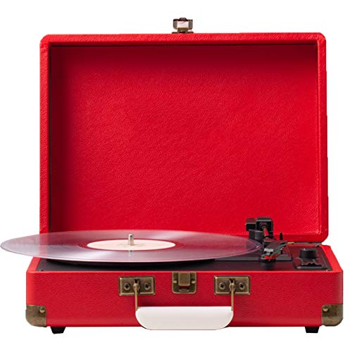 Giradischi a valigia a 3 velocità con altoparlanti Giradischi portatile in vinile con uscita audio RCA e ingresso audio AUX, supporto registrazione da 7/10/12 pollici, grammofono con velocità 33/