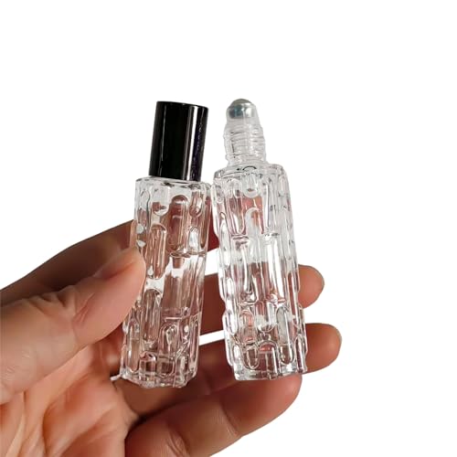 8Pcs 10ml Clear Glass Roller Bottles Mini Roll on Perfume Bottle Sample Vials Containers，Empty Refillable Travel Perfume Bottle(2 Funnels, 2 Dropper, 1 Opener) (Black Cap)3