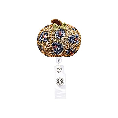 Thanksgiving Leopard Pumpkin Badge Reel, Retractable Name Card, Fall Badge Holder Reel with Alligator Clip, 24 inches Thick Pull Cord Cover