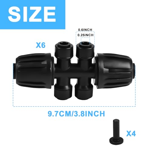 6PCS-12-to-14-Barbed-Tee-Quick-Connector-Drip-Irrigation-KitsAnti-Leak-Locked-Splitter-Fitting-for-Irrigation-Tubing-6-Way-Connector-and-4-Plugs