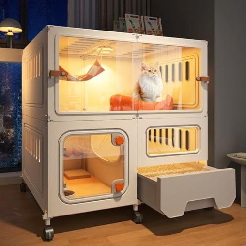 猫ケージ 猫ヴィラ おうち用 引き出し式トイレ一体型 超大空間豪華猫キャビネット 一室一庁一衛 ペット用居住空間 (M 71*46*79)