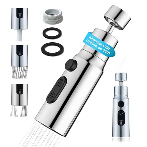 VIPA Adaptador Grifo Cocina - 3 Modos Ajustable - Aireador Grifo Cocina de 360º con Adaptador - Adaptador Universal para Grifos - Boquilla de Grifo Universal - Grifo Filtrado a Prueba de Salpicaduras