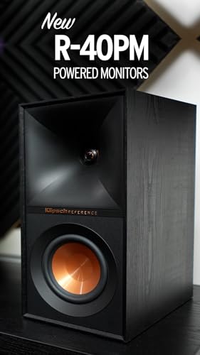 Klipsch Reference R-40PM Powered Bookshelf Speakers - 90-Degree x 90-Degree Tractrix Horn - Linear Travel Suspension - Sleek, Modern Appearance - Image 7