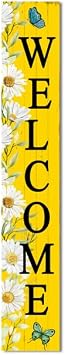 Yellower Welcome Spring & Summer Daisy & Butterflies Porch Board Welcome Sign and Porch Leaner for Front Door Deck Patio or Wall, Farmhouse Vertical Porch Yard Decor 8x48in