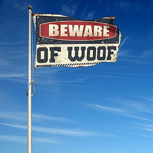 Drapeau drôle Beware of Woof pour décoration extérieure et salle de bain en grand format 152x244 cm