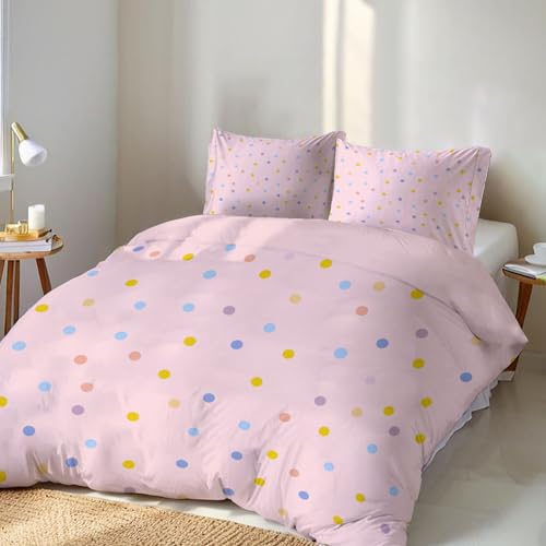 Housse de couette 200x200 rose clair en microfibre avec ses deux taies d'oreiller - 4