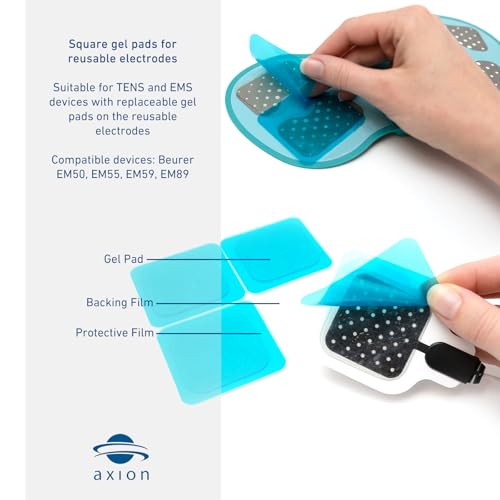 axion 8 Gel Pads 4.5 x 4.5 cm for TENS Pain Therapy & EMS Trainer - Self-Adhesive, Skin-Friendly, Reusable - Compatible with Beurer EM59/EM89 & More - Image 3