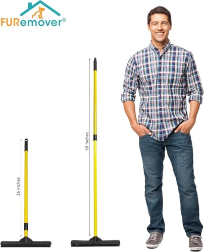 Image of FURemover Pet Hair Removal Rubber Broom, 58 inch Telescopic Handle with Cloth