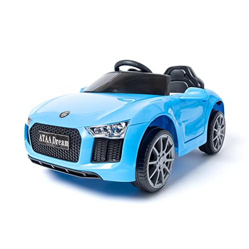 ATAA Coche eléctrico Infantil Dream 6V – con Mando para Padres, Luces LED, música y batería Recargable – Coche para niños y niñas con Apertura de Puertas y Control Remoto (Azul)