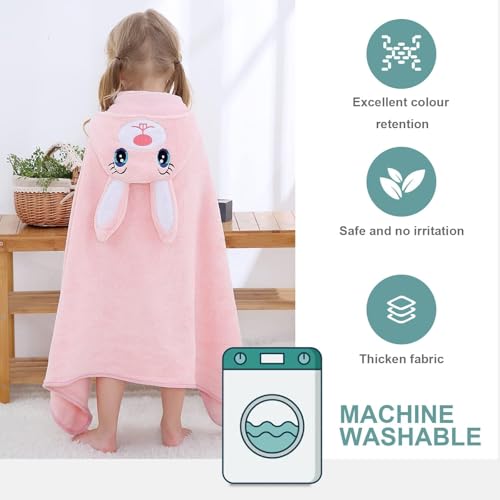 Image of MICHLEY Cartoon Hooded Baby Towel Unisex, Premium Soft Swimming Bathrobe Large Washcloths 27.5 inch x 47 inch for 0-7T (Rabbit)