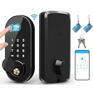 Keyless Entry Electronic Door Lock: Fingerprint Door Smart Deadbolt Lock for Front Door Bedroom, Electronic Digital Door Lock, Keypad Deadbolt Security Smart Lock with App, Fingerprint ID, Keypad, Key
