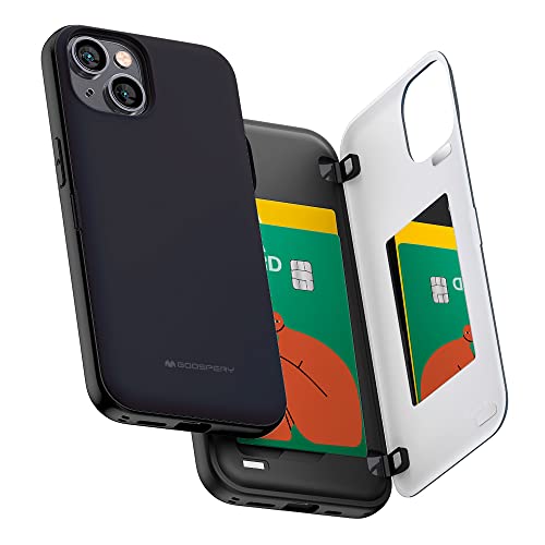 GOOSPERY Magnetic Door Bumper Compatible with iPhone 15 Case, Card Holder Wallet Easy Magnet Auto Closing Protective Dual Layer Sturdy Phone Back Cover - Blue Navy