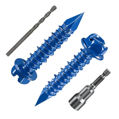 Uxsjakjsd Anclaje de Tornillo para Concreto con Cabeza Hexagonal Ranurada de 1/4 X 1-1/4, Cabeza Hexagonal Azul, para Anclar Bloques de Mampostería o Yeso de Ladrillo, 30 Unidades