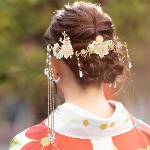 Image of SANNIDHI Floral Juda Hair Pins for Hair Styling, 5Pcs Wedding Bridal Bun Hair Pins for Woman, Tassels U Pin Hair Pieces Set for Women Girls, Stylish Hairpins Jewelry Braids Bun Accessories for Party