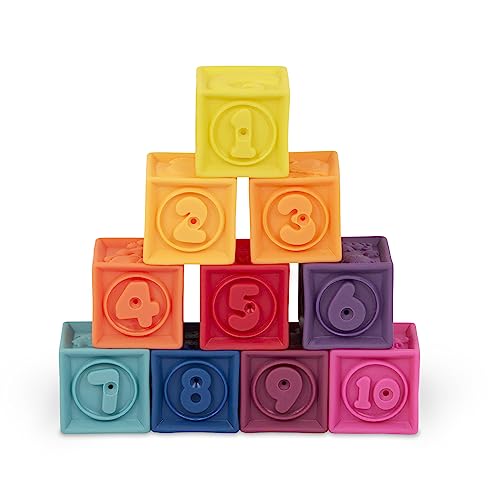 B. toys – Baby Blocks – Stacking & Building Toys For Babies – 10 Soft & Educational Blocks- Numbers, Shapes, Colors, Animals- One Two Squeeze- 6 Months +