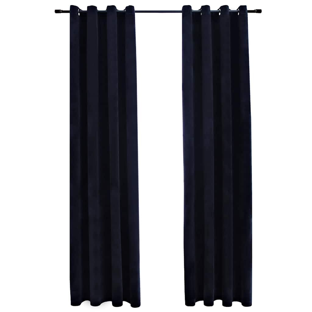Juego de 2 cortinas de terciopelo con ojales, cortinas opacas para salón y dormitorio, de terciopelo suave, diseño de 140 x 245 cm, color negro