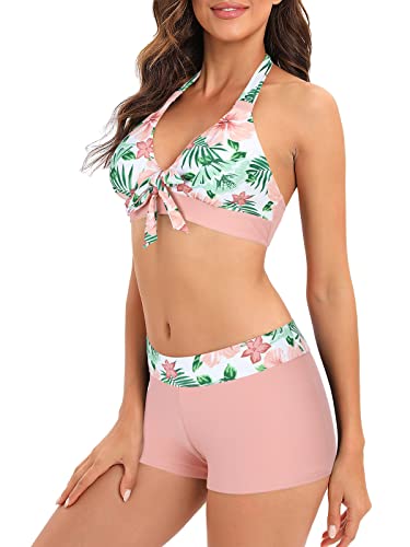 Century Star Women Two Piece Swimsuit Athletic Bathing Suits For Women Ruffled Tummy Control High Waisted Swimsuits C Pink Flower 12-14 thumb #1
