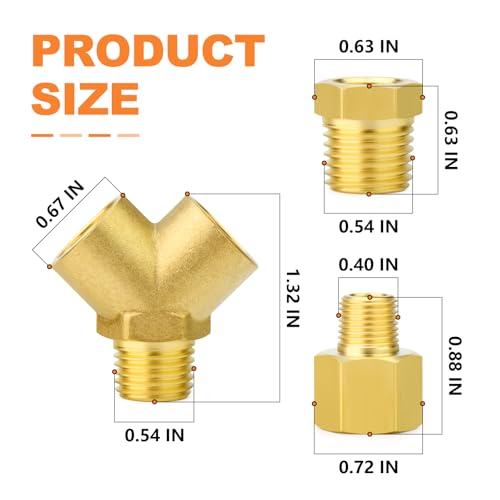 Image of GASHER 2PCS Brass Pipe Fitting Male Branch Tee Y Adapter 1 /8 inch NPT Female x 1 /8 inch NPT Female x 1 /8 inch NPT Male