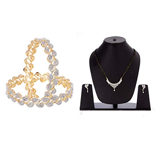 Image of ZENEME Gold Plated and American Diamond Bangle Set for Women & Girls