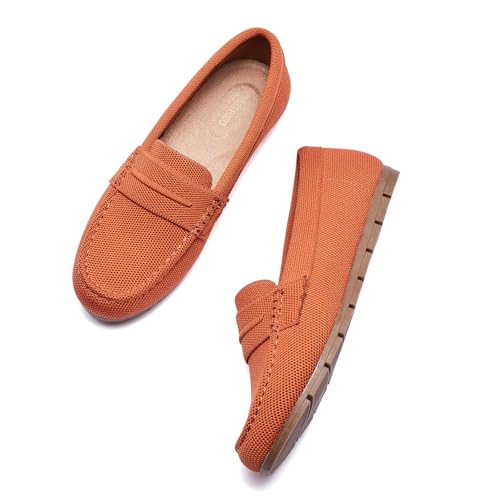 Image of Cvistpieo Loafers for Women Comfortable Dressy Casual Work Flats Lightweight & Breathable Slip On Walking Shoes Knit Brown Size 9.5 Wide Width