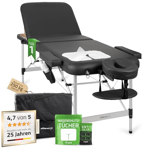 Mobile Massageliege Klappbar aus Aluminium mit 3 Zonen - Massage Liege 185×60 cm mit Verstellbarer Rückenlehne 55 - Massagetisch Klappbar mit Tragetasche - Massagebett bis 250 kg Statische 900 kg