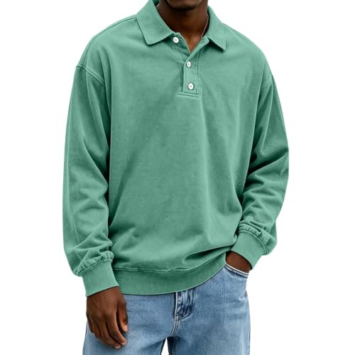 Washed Polo Shirts for Men Big and Tall Long Sleeve Tshirts Casual Pullover - image 4