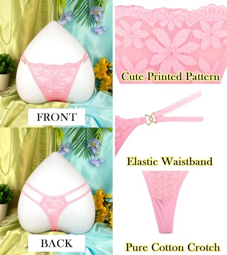Image of Banamic Sexy Thongs for Women G-String Thongs with Double Straps Panties | Floral Pattern, Lace Breathable Fabrics, Elastic, All-Day Comfort for Romantic Dates, Daily Wear