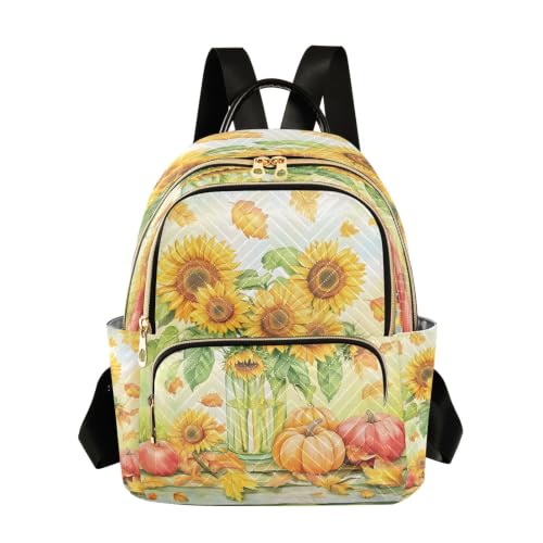 Mochila de moda para trabajo universitario diseño de calabaza y girasol multicolor