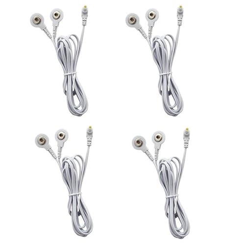 4 Pack Replacement TENS Lead Wires – 2.35mm Shielded Plug to Snap Electrode Cables – Compatible with TENS EMS Units and Snap Pads – Upgraded Durability for Electric Muscle Stimulator