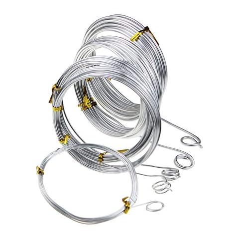 Silver Aluminum Craft Wire, 5 Assorted Sizes (1 mm, 1.5 mm, 2 mm, 2.5 mm and 3 mm in Thickness) Aluminum Wire Rolls for DIY Sculpture and Crafts, Each Roll 16.4 Feets / 5 Meters Length Cover