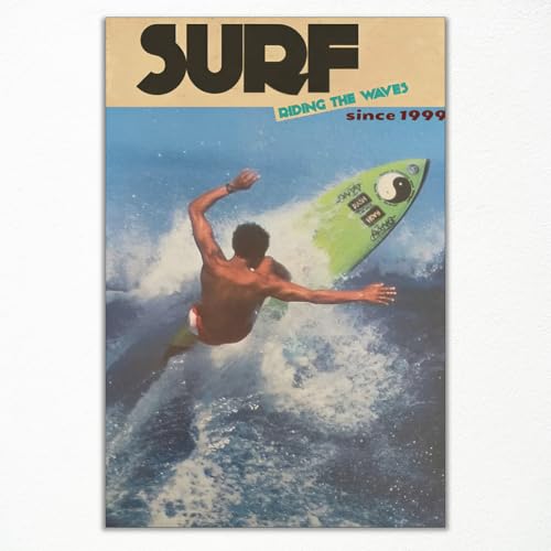 xbsifyiooa Coastal Surf Canvas Wall Art, Beachy Riding The Waves Aesthetic Poster, Summer Beach...