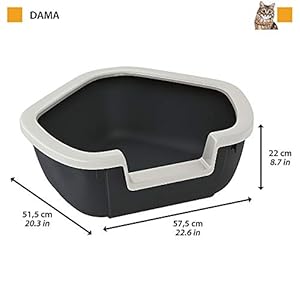 Ferplast Lettiera per Gatti Aperta con Bordi Alti e Ingresso Ribassato, 57,5 x 51,5 x h 22 cm, Modello DAMA Angolare, Colore Nero - immagine 2