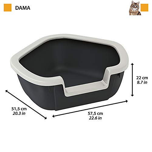 Ferplast Lettiera Gatto, Toilette per Gatti Aperta, con Bordi Alti Ingresso ribassato, 57,5 x 51,5 x h 22 cm, DAMA Lettiera Angolare, Nero - 2