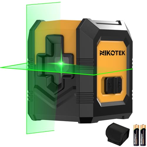 Nikotek Niveau Laser Auto-nivelant Faisceau Vert Horizontal et Vertical Laser Croisé pour la Décoration de La Maison, Pochette de Transport, Batterie Incluse