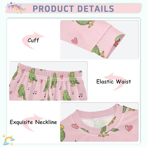 Pajama Sets Long Sleeve Green Birds Music Soft Comfy Sleepwear 2 Piece PJS 3-8T4