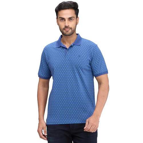 Image of Raymond Men's Pure Cotton Print Pattern Modern Fit Polo Collar Polo Neck Half Sleeve Casual T-Shirt