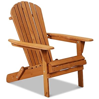 Adirondack Chair Weather Resistant Patio Chairs Folding Outdoor Chair w/Long Arms Solid Wooden Heavy Duty Reclining Fire Pit Chair for Deck, Lawn, Backyard, Garden - Natural